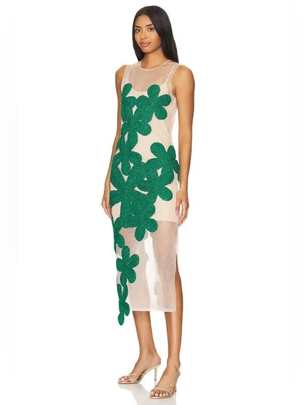 Simon Miller hibiscus crochet flower mesh midi dress in gummy green
